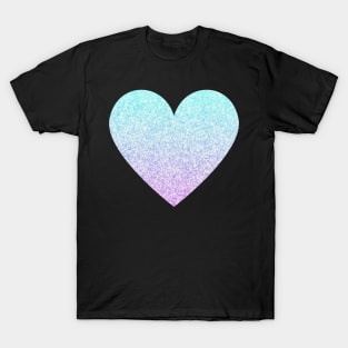 Light Blue and Purple Ombre Faux Glitter Heart T-Shirt